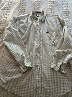Faconnable Cream Button-Down Shirt with Brown Grid 100 percent cotton